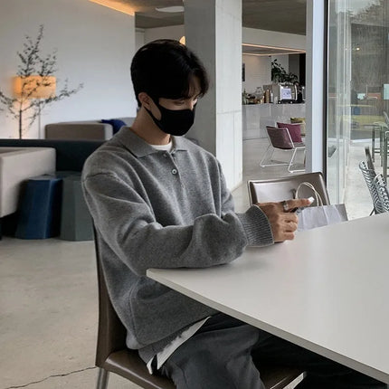 Light Luxury Knit Polo Neck Sweater Men