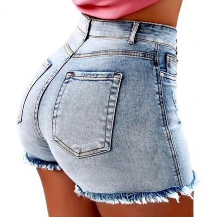 Ripped High-Waist Denim Slim Shorts – Women’s Hotpants for Summer Street Style