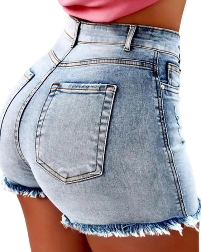 Ripped High-Waist Denim Slim Shorts – Women’s Hotpants for Summer Street Style