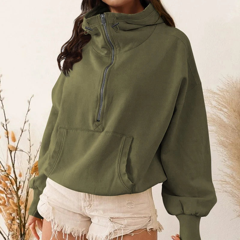 Women's Zip-Up Lazy Style Hoodie-HighTouch