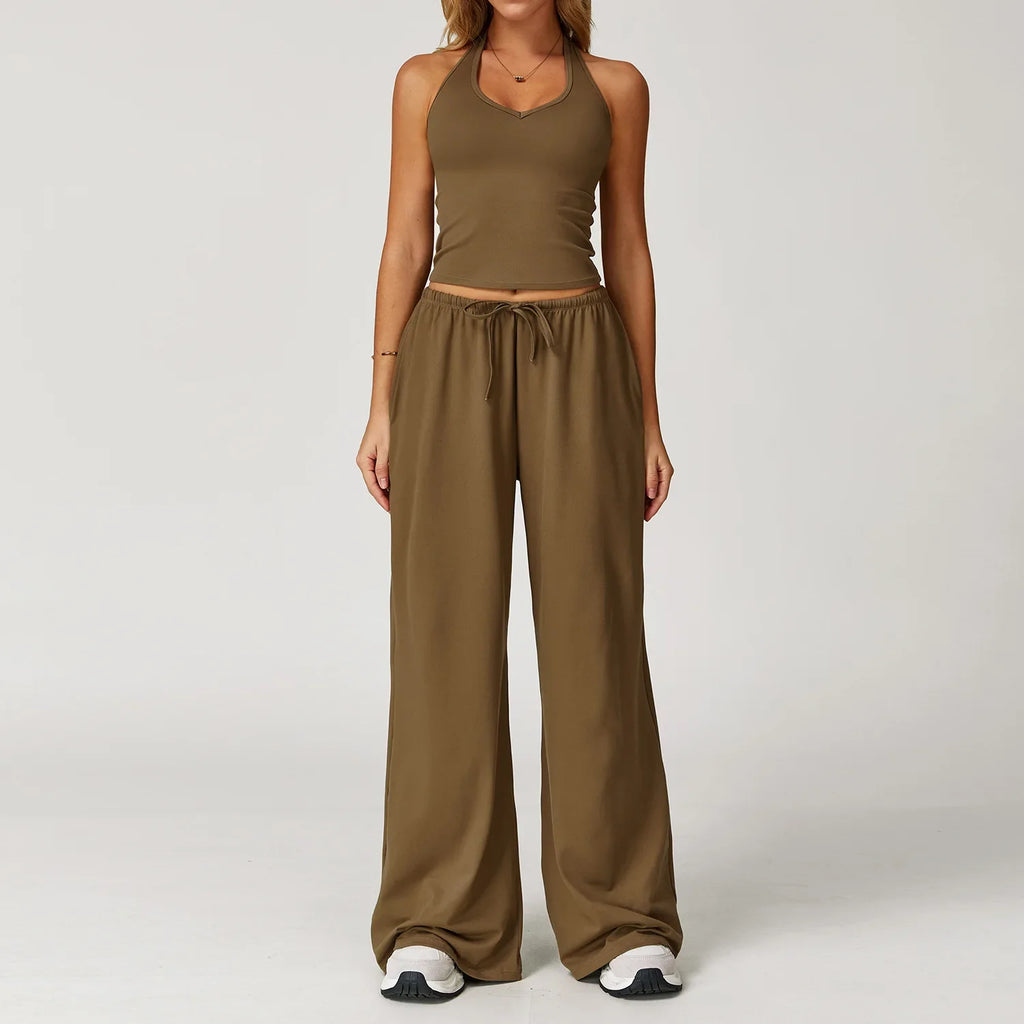 Women’s Hollow-Back Tank & High-Waist Drawstring Pants-HighTouch