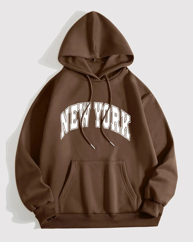 Printed Letter Loose Pullover – Thick-Cut Casual Hoodie, Oversized Comfort