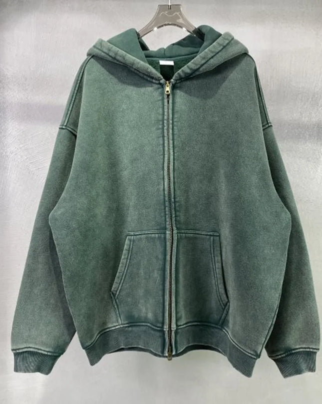 Luxury Batik‑Wash Full‑Zip Street Hoodie