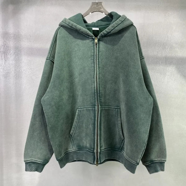 Luxury Batik‑Wash Full‑Zip Street Hoodie-HighTouch