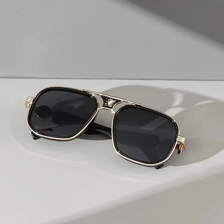 Unisex UV400 Square Sunglasses – Gold Detail