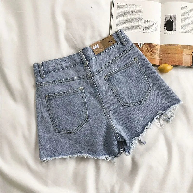 High‑Waist Tassel Ripped Denim Shorts – Y2K Streetwear Essentials-HighTouch