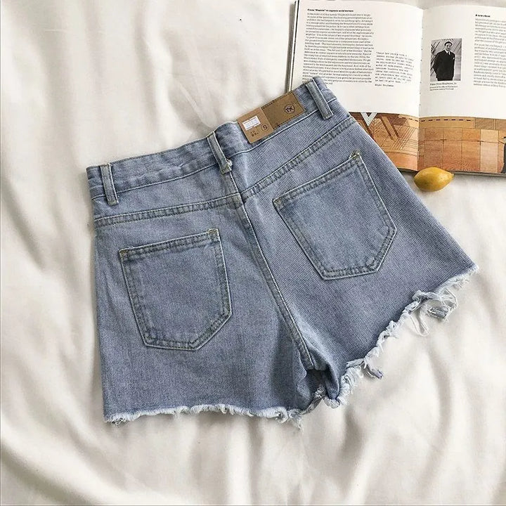 High‑Waist Tassel Ripped Denim Shorts – Y2K Streetwear Essentials-HighTouch