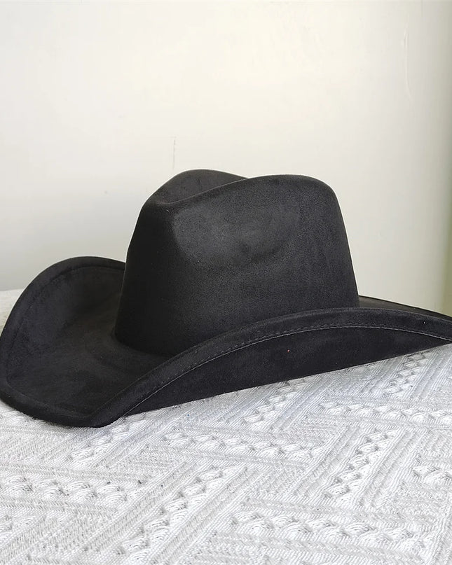 Suede Wide-Brim Western Cowboy Fedora Adjustable Fit