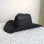 Suede Wide-Brim Western Cowboy Fedora Adjustable Fit-HighTouch