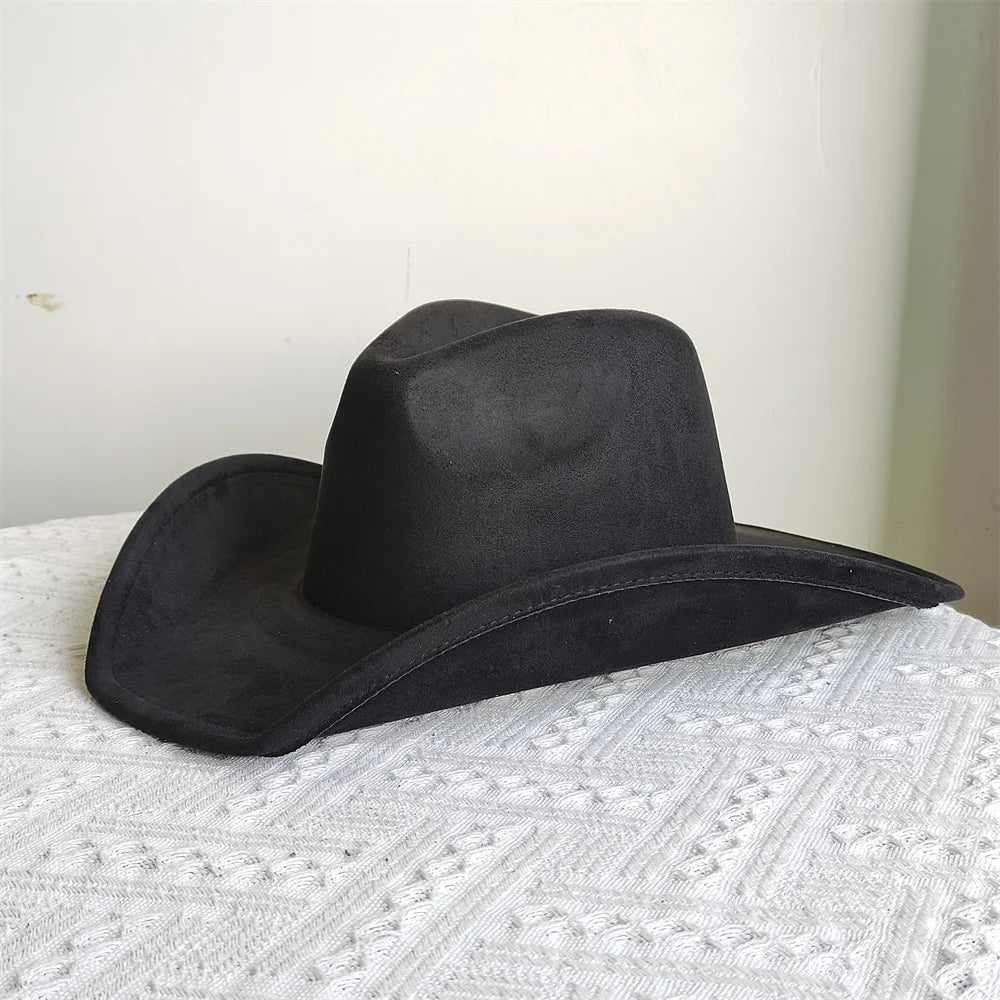 Suede Wide-Brim Western Cowboy Fedora Adjustable Fit