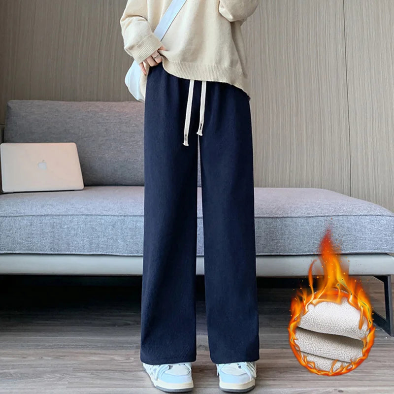 Women’s Fleece-Lined Wide-Leg Winter Trousers-HighTouch