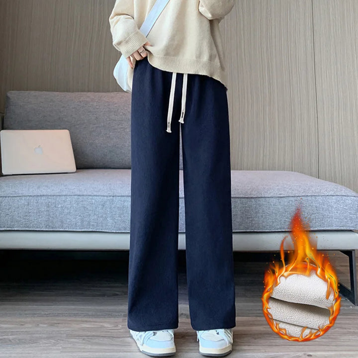 Women’s Fleece-Lined Wide-Leg Winter Trousers-HighTouch