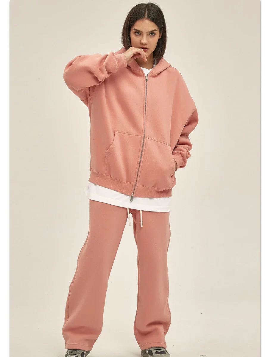Women’s Luxe 2‑Piece Loose Fleece Hoodie & Jogger Set-HighTouch