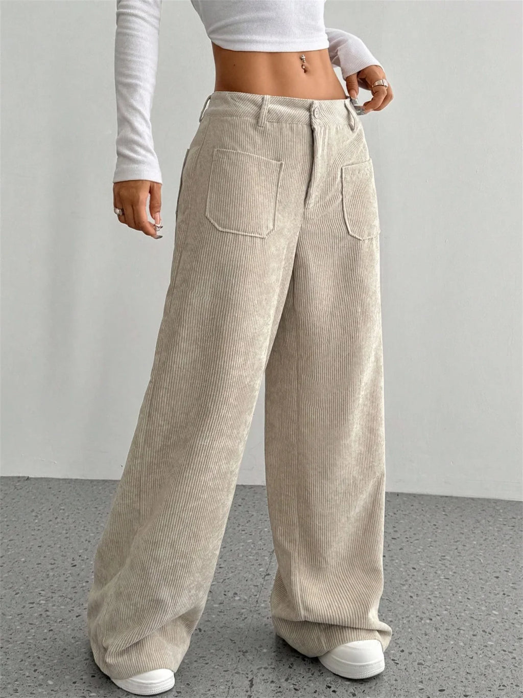High-Waist Wide-Leg Corduroy Trousers-HighTouch