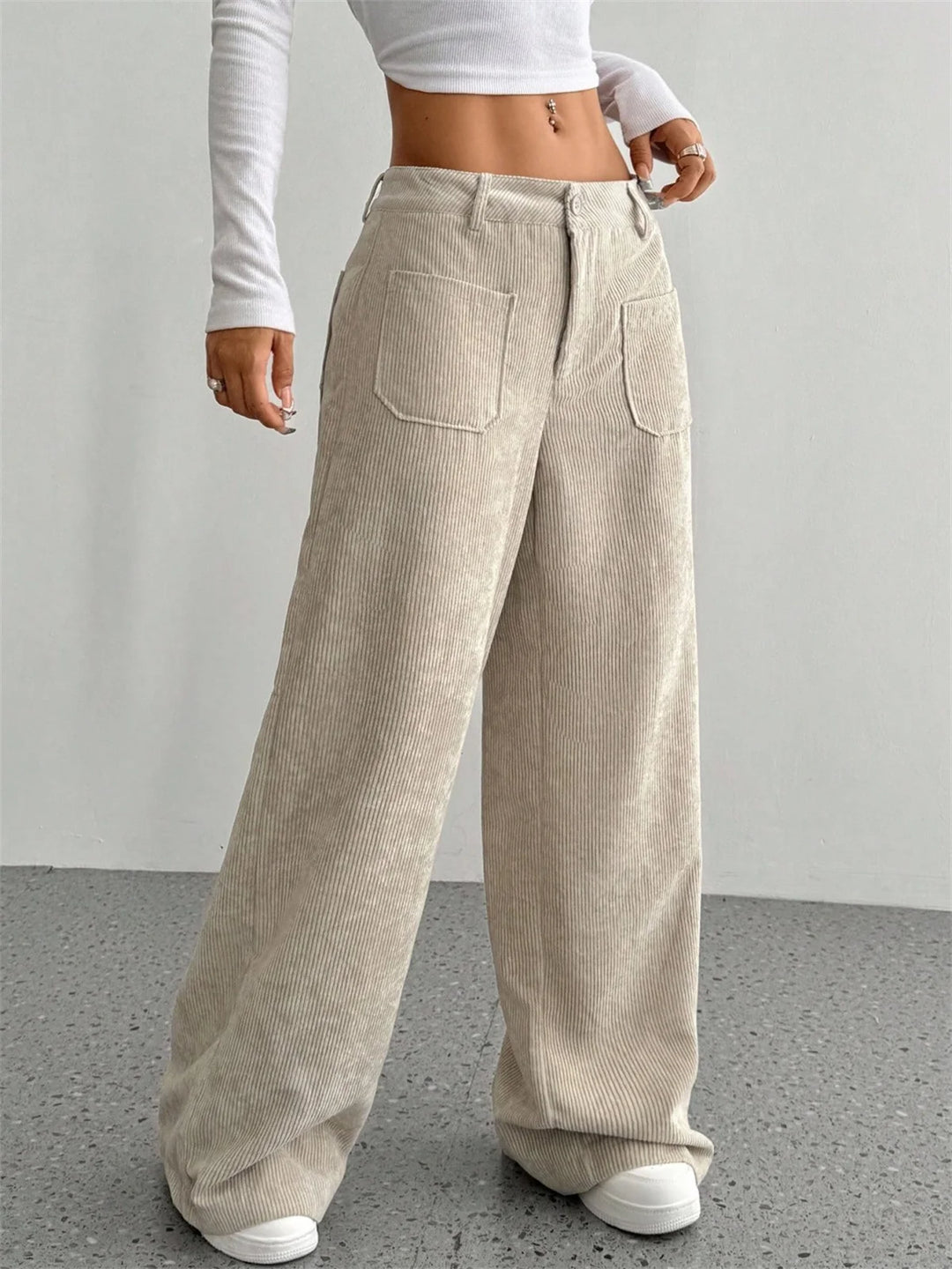High-Waist Wide-Leg Corduroy Trousers-HighTouch