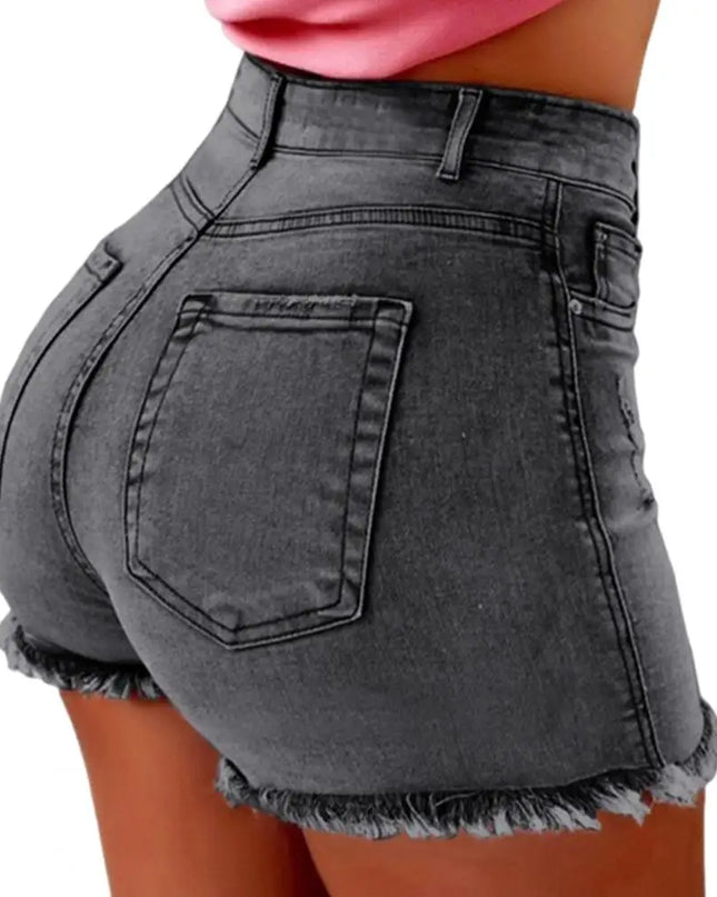 Ripped High-Waist Denim Slim Shorts – Women’s Hotpants for Summer Street Style