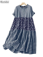 Zanzea Plaid Pleated Maxi Dress-HighTouch