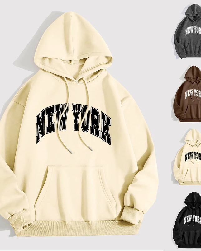 Printed Letter Loose Pullover – Thick-Cut Casual Hoodie, Oversized Comfort