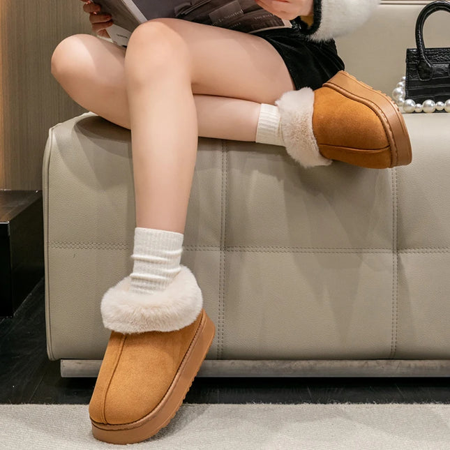 Faux-Fur Plush Slipper Boots Women – Warm Snow-Boot Home Indoor Anti-Slip