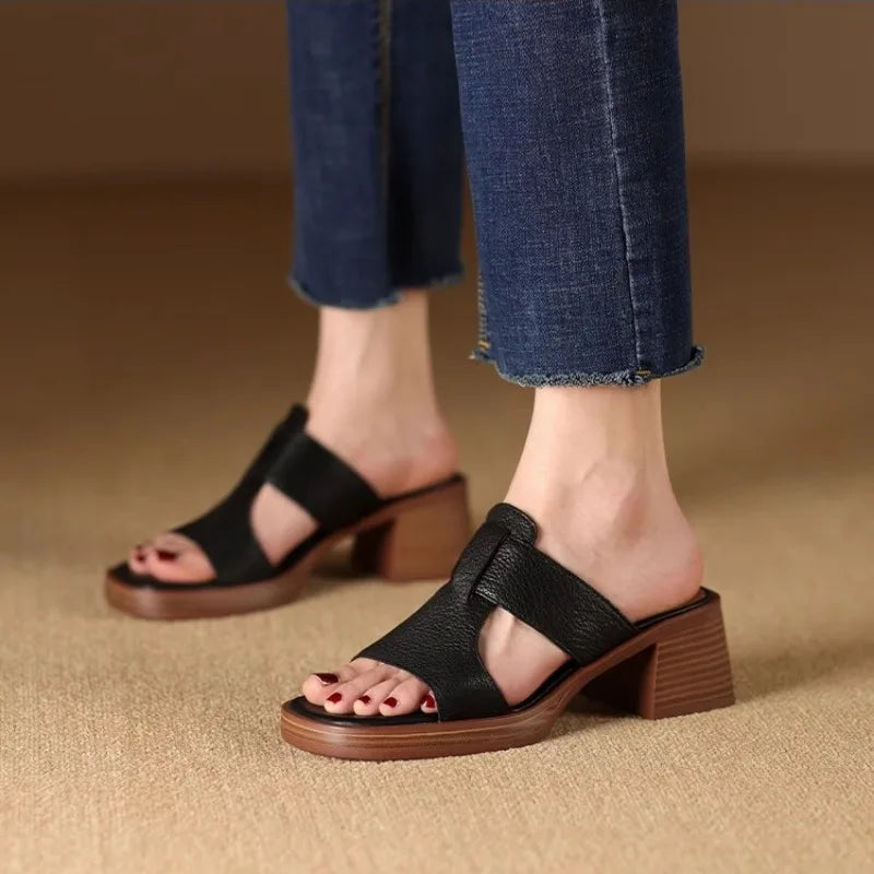 Handmade Vintage Square-Toe Tuck-Strap Sandals