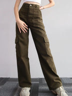 Vintage Y2K Beige Cargo Parachute Pants – Wide-Leg Techwear Joggers Unisex-HighTouch