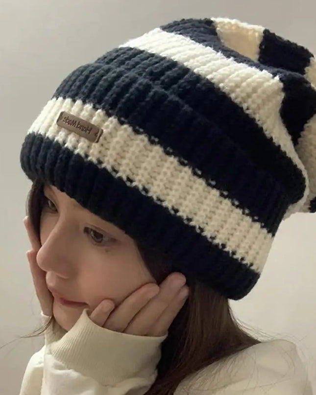 Two-Tone Fur-Lined Knit Beanie