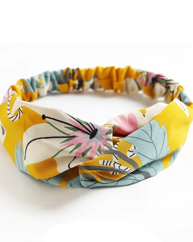Vintage Boho Printed Cross Turban Headband – Wide Stretchy Fabric Band