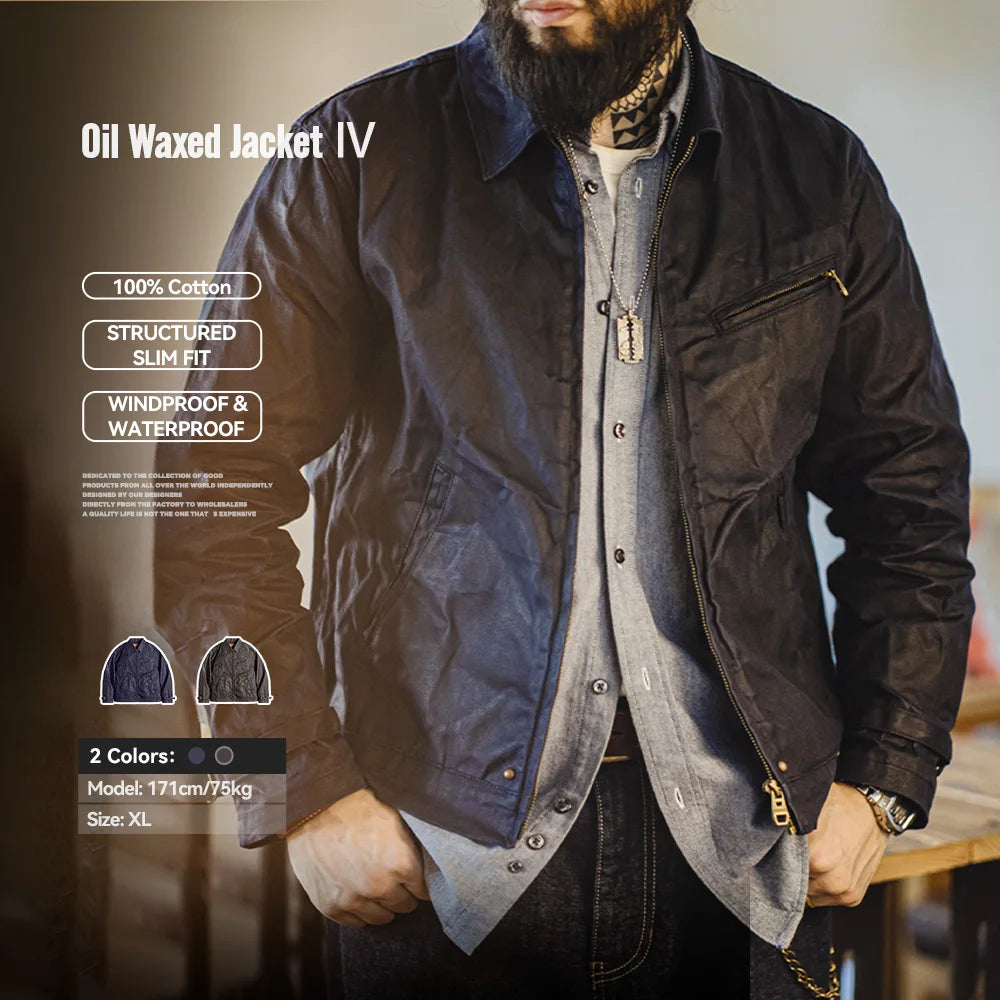 Oil-Waxed Canvas Slim-Fit Jacket Men-HighTouch