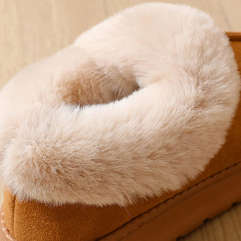 Anti-slip Thick Plush Snow Boots Women Faux Suede Platform Fur Winter Boots Woman Slip On Warm Cotton Padded Shoes