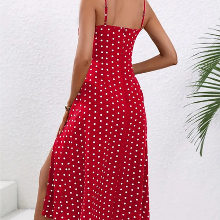 Polka-Dot Spaghetti Strap Midi Dress