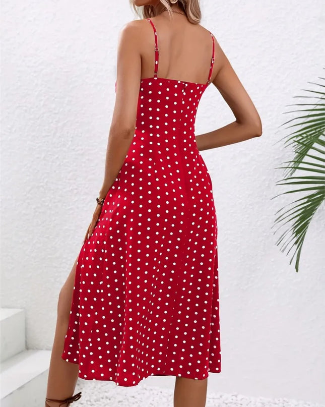 Polka-Dot Spaghetti Strap Midi Dress
