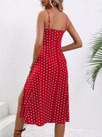 Polka-Dot Spaghetti Strap Midi Dress-HighTouch