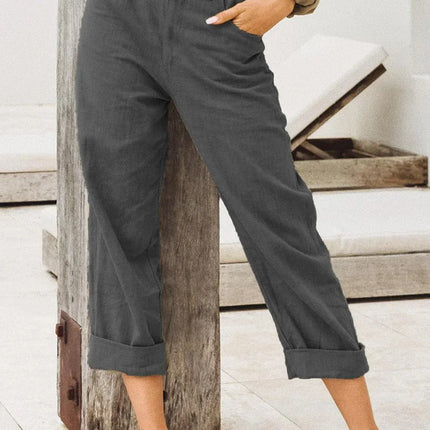 Spring Cotton-Linen Women’s Loose Button Pockets Pants – Elegant & Breathable