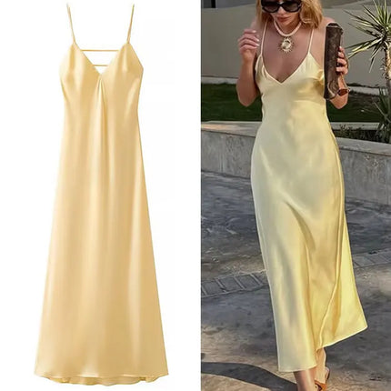 V‑Neck Sling Maxi Dress – Elegant Loose Fit Summer Dress