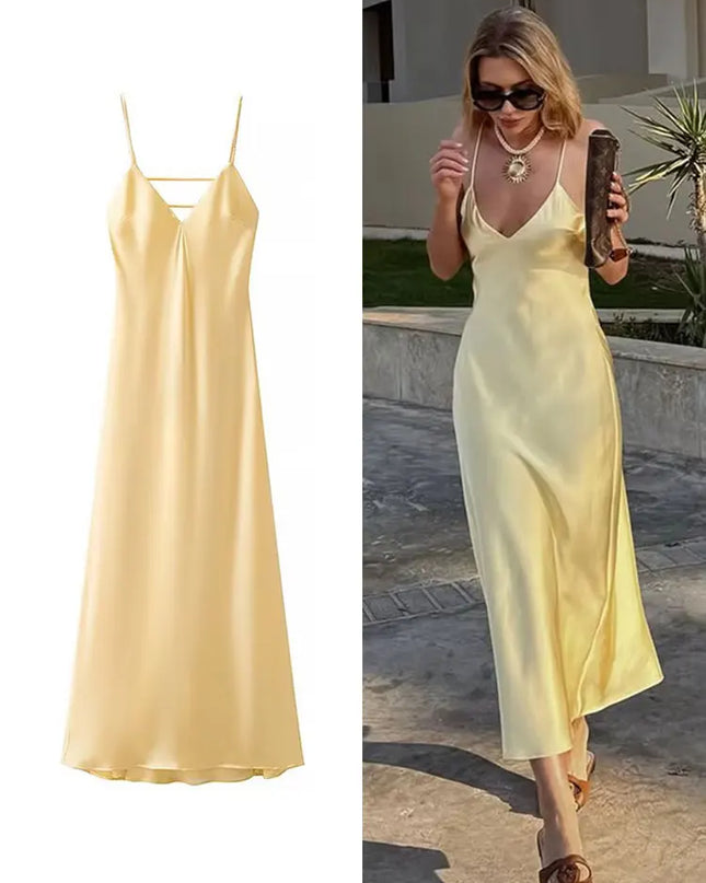V‑Neck Sling Maxi Dress – Elegant Loose Fit Summer Dress