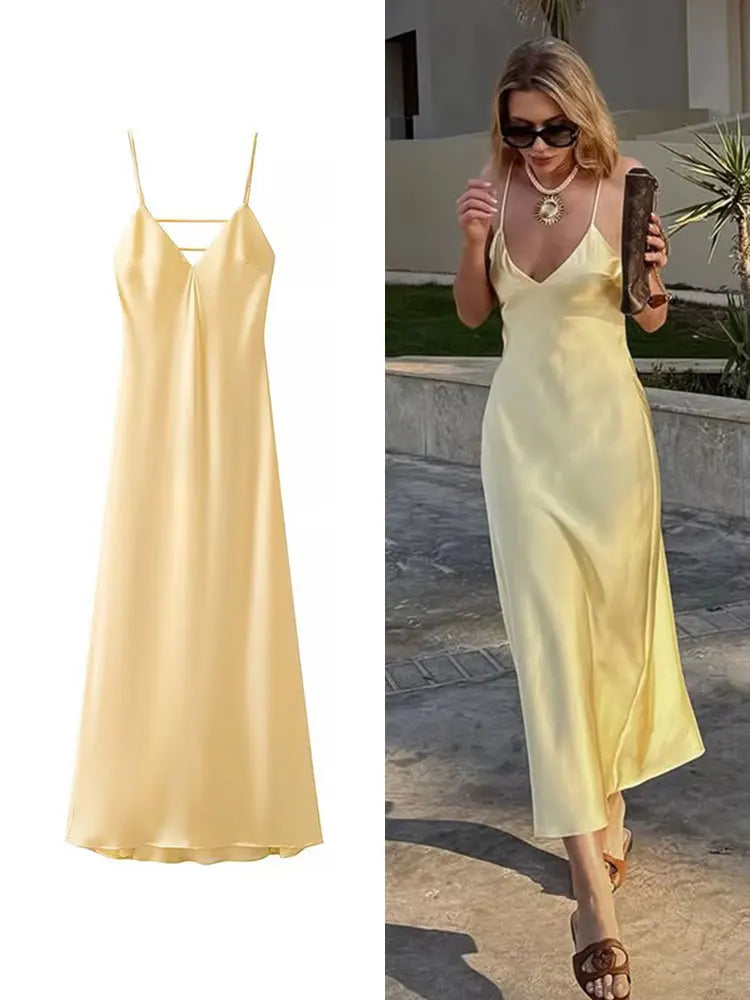 V‑Neck Sling Maxi Dress – Elegant Loose Fit Summer Dress