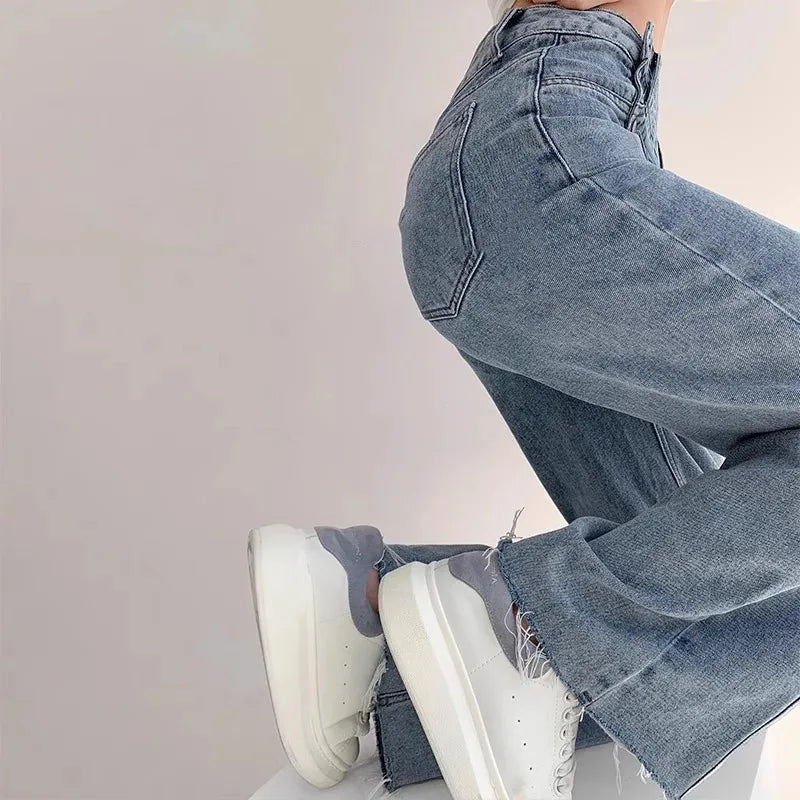 Straight-Leg Wide-Leg High-Waist Relaxed Fit Denim Jeans For Women's-HighTouch