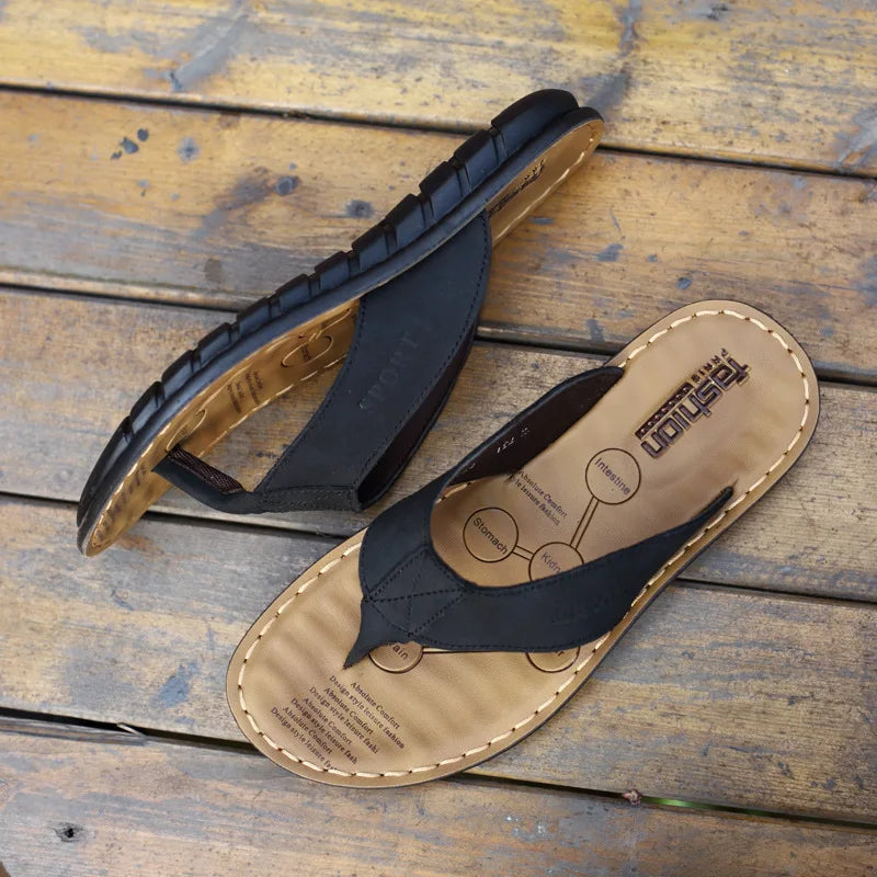 Premium Leather Flip-Flops for Men – Cushioned, Breathable & Non-Slip