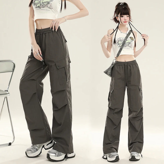 Women’s Summer Wide‑Leg Paratrooper Pants – Lightweight Casual Cargo Trousers