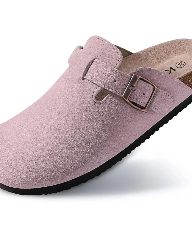 Women’s Cork Slippers with Arch Support – Comwarm Suede Non-Slip Clogs