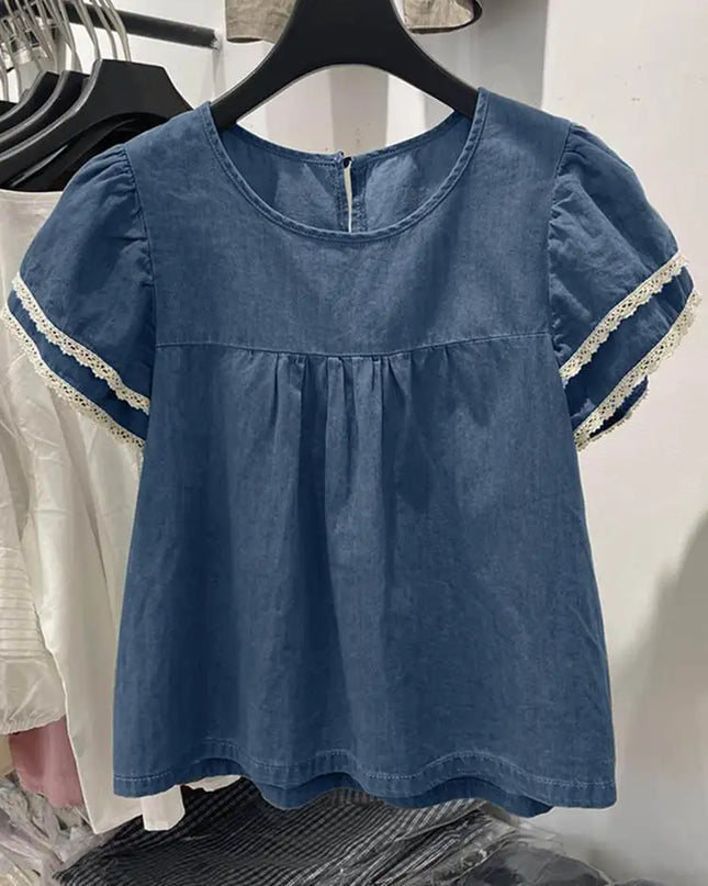 Zanzea Lace Patchwork Denim Blouse – Casual Summer Top for Women