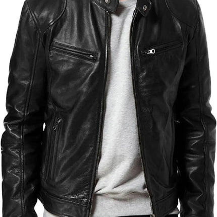 Slim Fit PU Stand Collar Jacket – Autumn Motorcycle Coat for Men