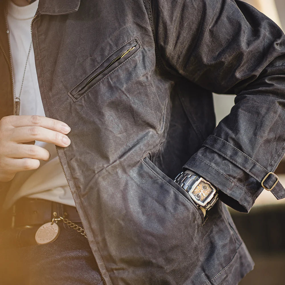 Oil-Waxed Canvas Slim-Fit Jacket Men-HighTouch