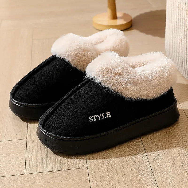 Anti-slip Thick Plush Snow Boots Women Faux Suede Platform Fur Winter Boots Woman Slip On Warm Cotton Padded Shoes