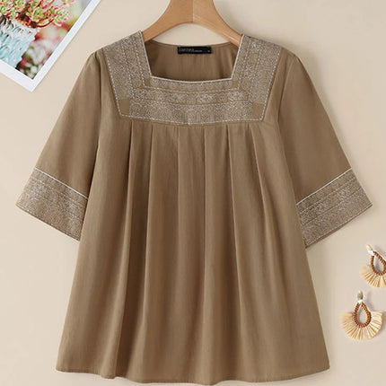 Feel Effortless Elegance Every Day in Our Square-Neck Embroidered Blouse