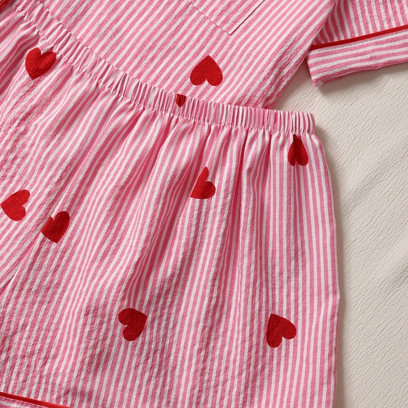 Pink Heart Print Short‑Sleeve Pajama Set-HighTouch