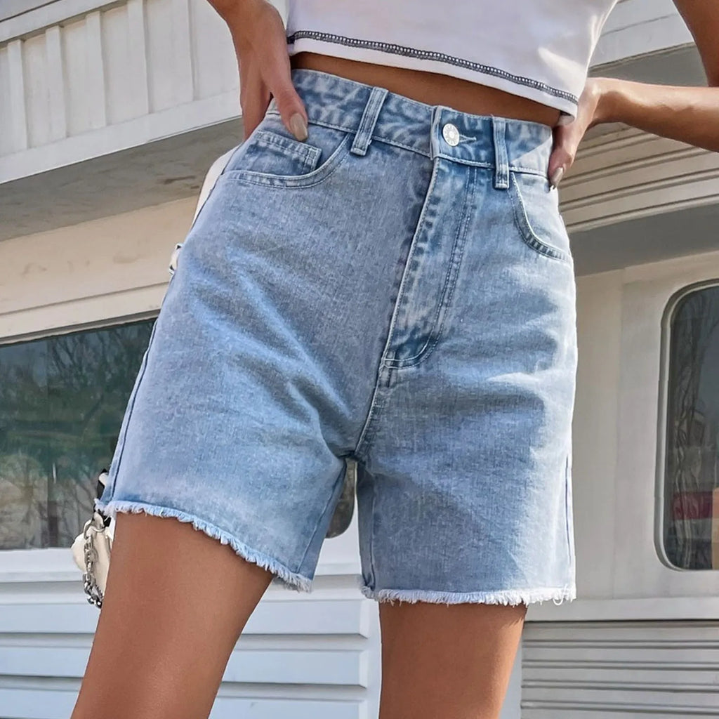 High‑Waist Baggy Half‑Length Denim Shorts – Lightweight-HighTouch