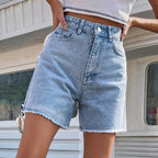 High‑Waist Baggy Half‑Length Denim Shorts – Lightweight-HighTouch