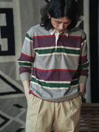 Vintage Campus Striped Button-Down Polo Tee – Ivy Prep Long Sleeve-HighTouch