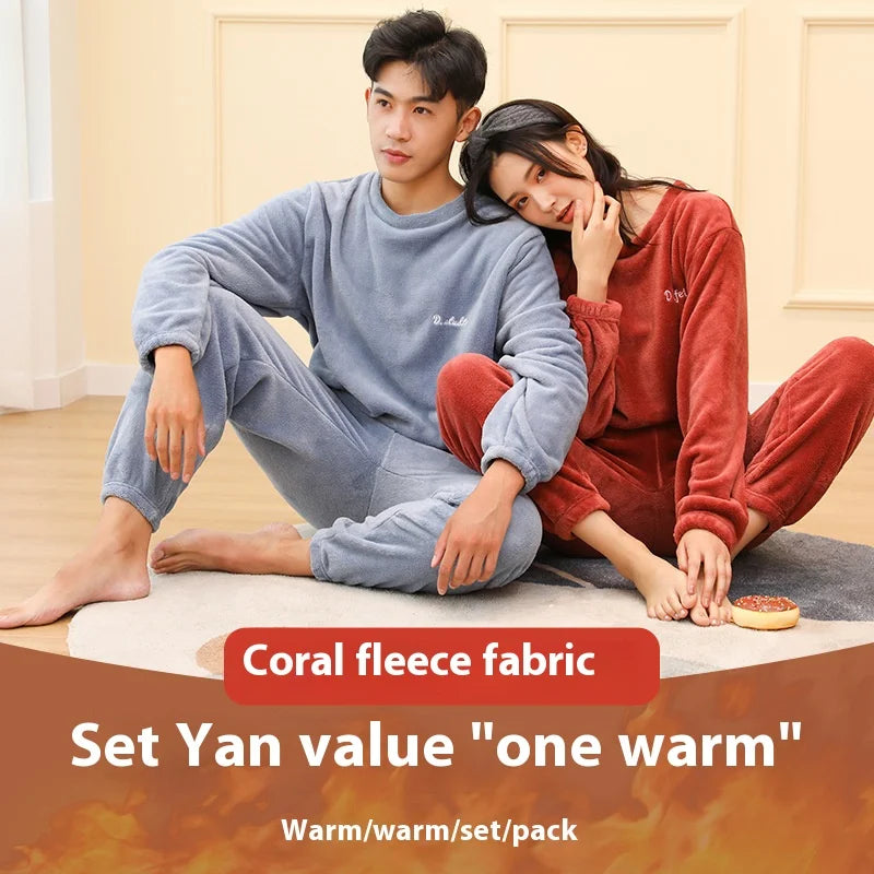 Thick Coral Velvet 2-Piece Pajama Set Men